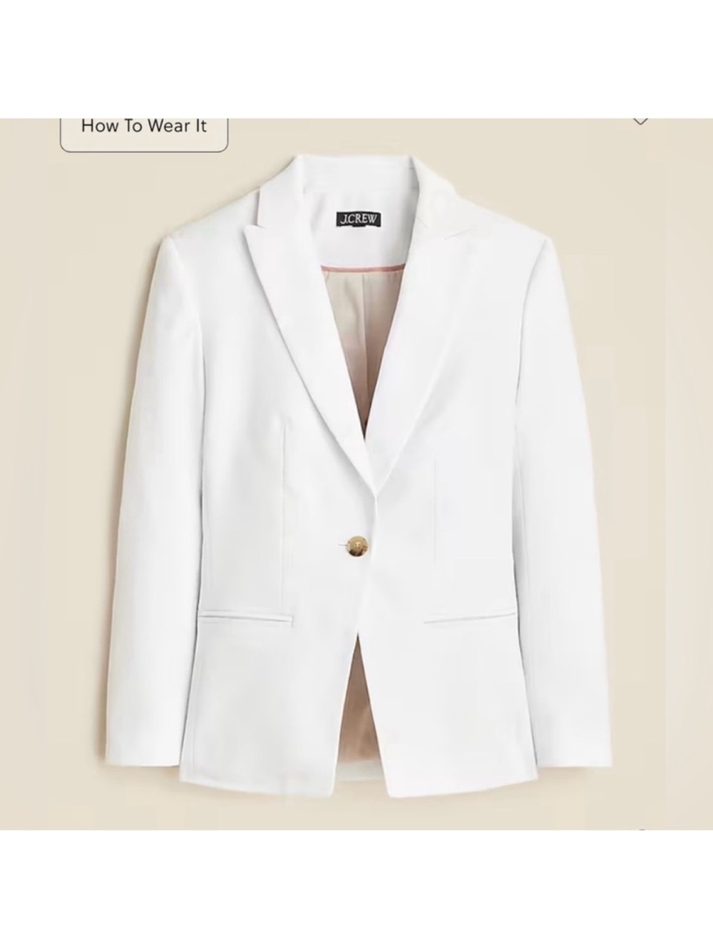 J.Crew Alexandra White Blazer in Stretch Linen Blend, White with Button